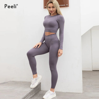 2/3 Piece Set Women Gym Wear Seamless Yoga Set Sports Bra Crop Top High Waist Leggings 