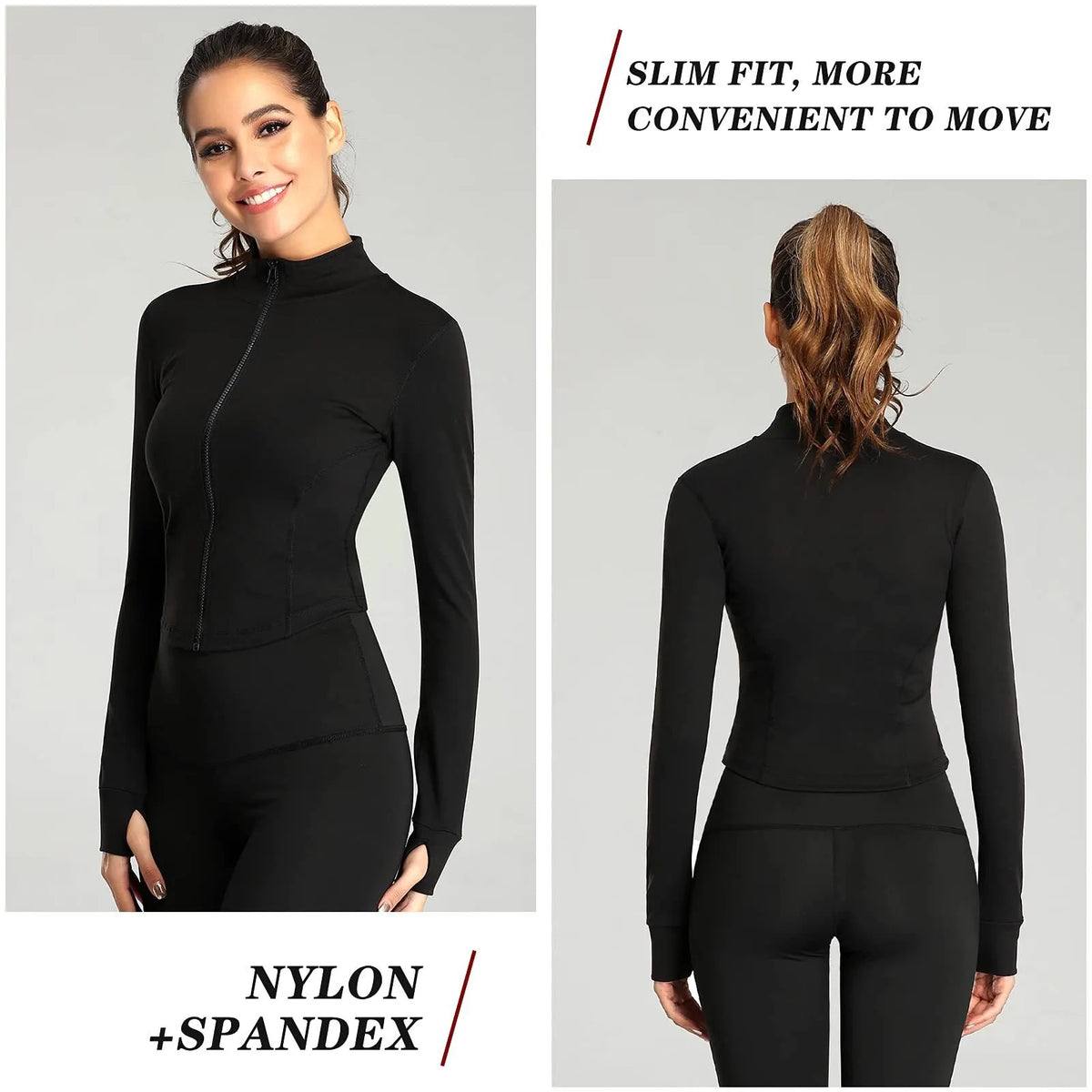 Women's Tracksuit Jacket Slim Fit Long Sleeved Fitness Coat with Thumb Holes 