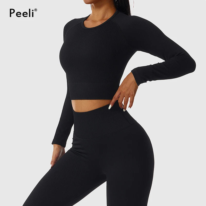 2/3 Piece Set Women Gym Wear Seamless Yoga Set Sports Bra Crop Top High Waist Leggings 