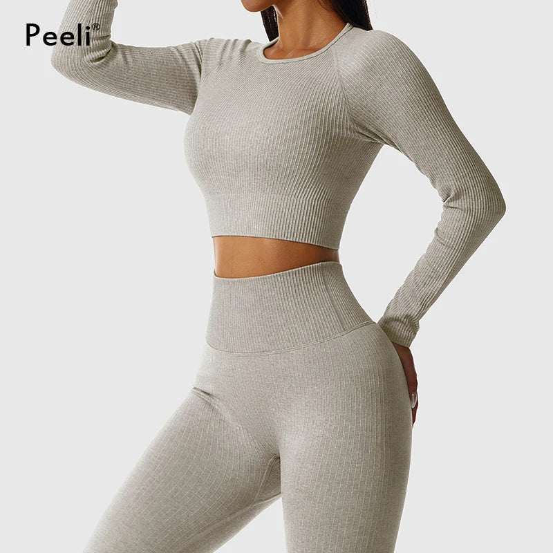 2/3 Piece Set Women Gym Wear Seamless Yoga Set Sports Bra Crop Top High Waist Leggings 