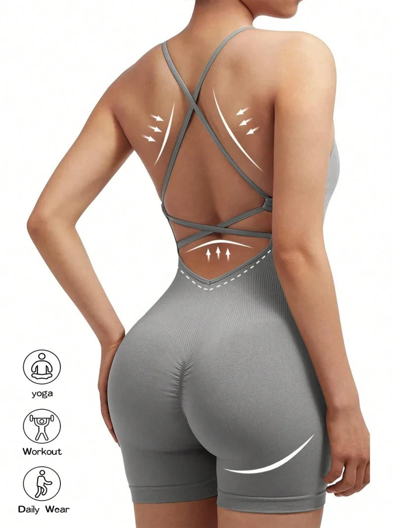 Adjustable Fitness Jumpsuit Backless 