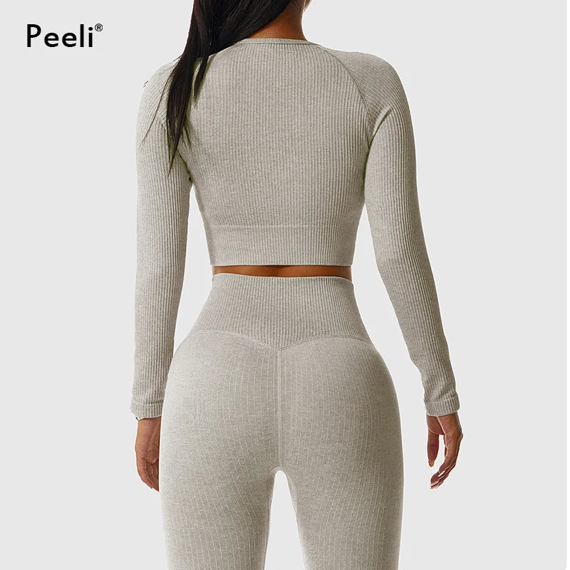2/3 Piece Set Women Gym Wear Seamless Yoga Set Sports Bra Crop Top High Waist Leggings 