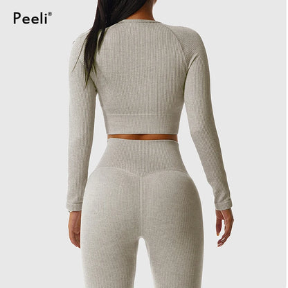 2/3 Piece Set Women Gym Wear Seamless Yoga Set Sports Bra Crop Top High Waist Leggings 