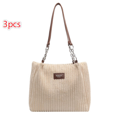 Large Capacity Casual Corduroy Zipper Handbag