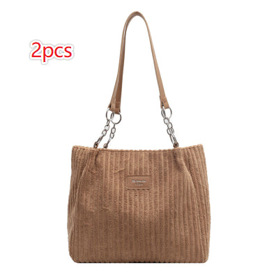 Large Capacity Casual Corduroy Zipper Handbag
