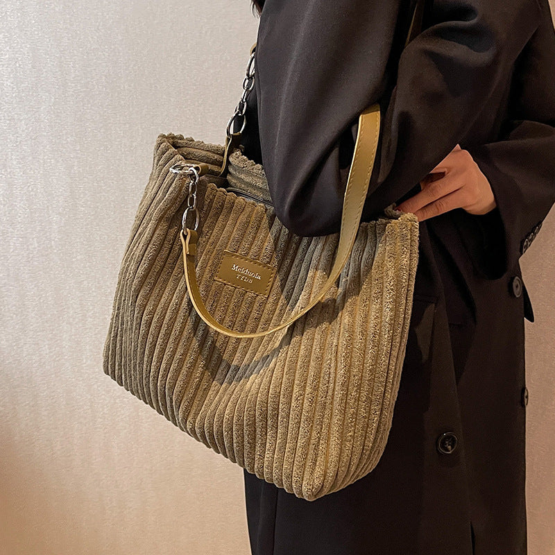 Large Capacity Casual Corduroy Zipper Handbag