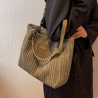Large Capacity Casual Corduroy Zipper Handbag