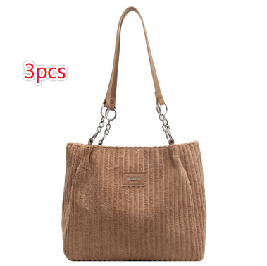 Large Capacity Casual Corduroy Zipper Handbag