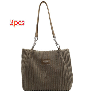 Large Capacity Casual Corduroy Zipper Handbag