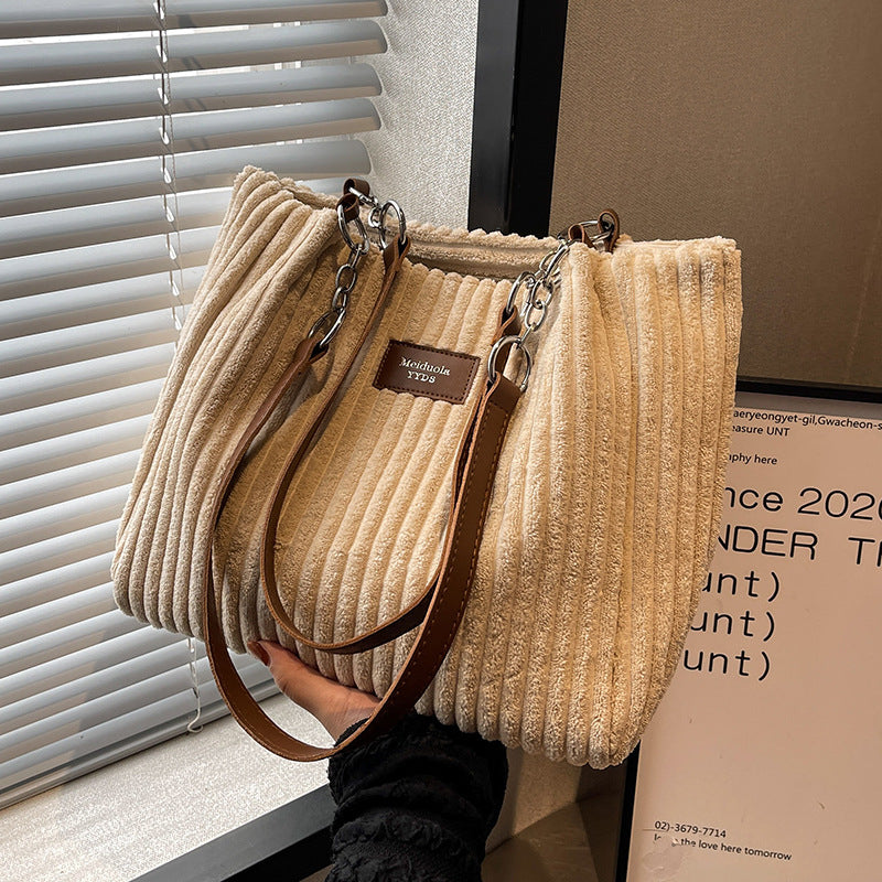 Large Capacity Casual Corduroy Zipper Handbag