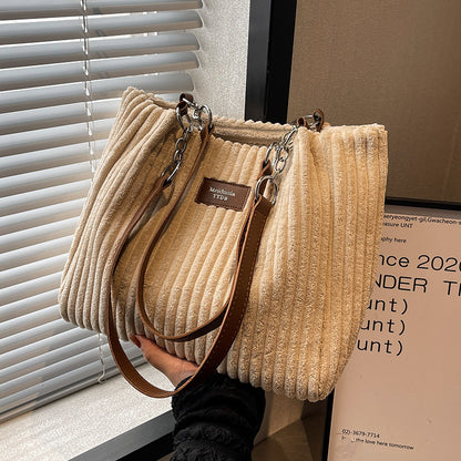 Large Capacity Casual Corduroy Zipper Handbag